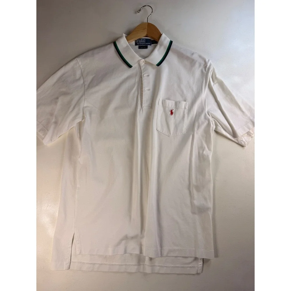 Polo Ralph Lauren Polo Shirt Mens M White Excellent Golf Fit Pima Cotton Pocket
